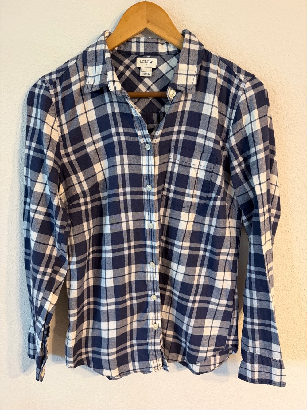 J. Crew Blue and White Plaid Button-Down Shirt